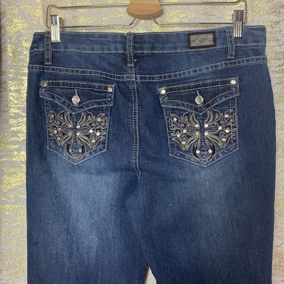EARL Jeans dark blue wash Embellished straight leg jeans size 10 - Picture 9 of 13